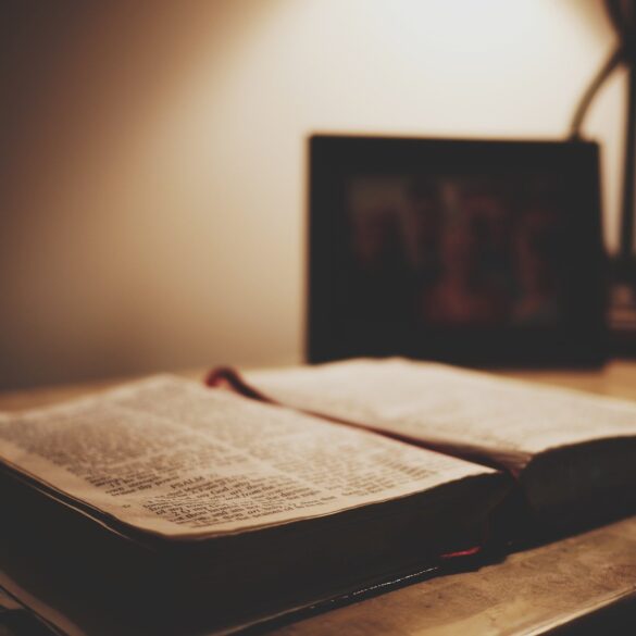 A book sitting on top of a wooden table.