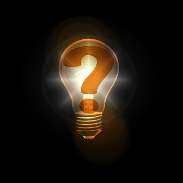 A light bulb with a question mark inside of it.