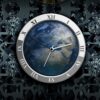 A clock with the earth in it's center.
